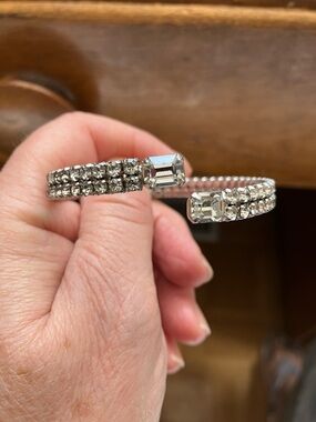 Vintage Crystal Rhinestone Flexible Cuff Bracelet